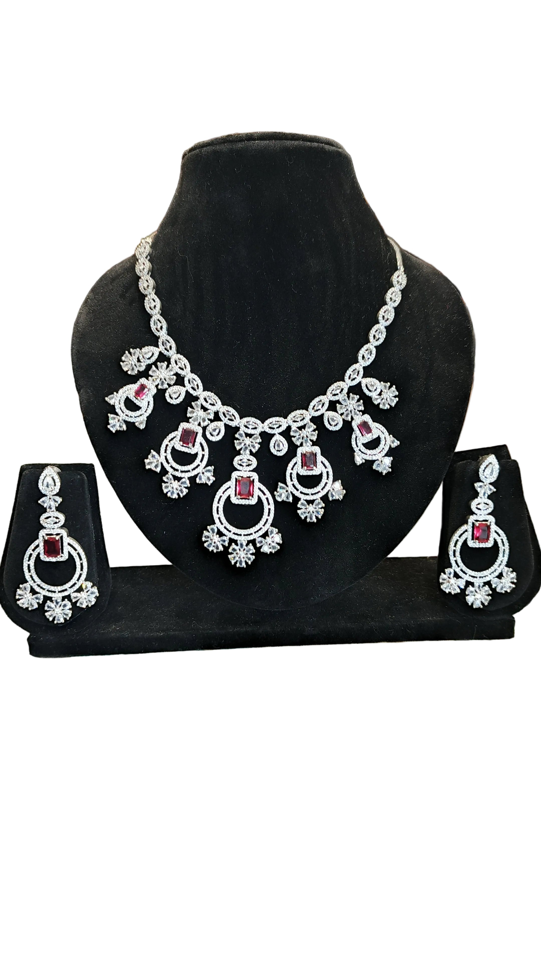 Bridal American diamond necklace set with ruby stones imitation jewellery India