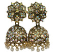 Antique gold stone jhumka earrings with pearls floral bridal kundan style ethnic jewellery India