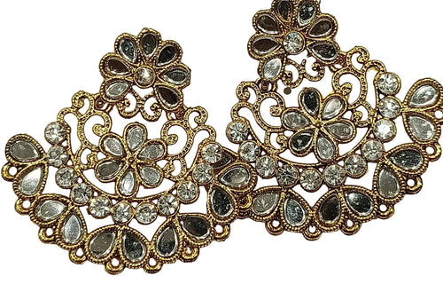 Black and white chandbali earrings for women traditional wedding jewelry India