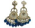 Blue kundan chandbali earrings with pearl base and bead drops ethnic wedding jewellery India