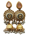 Gold plated kundan pearl jhumka earrings with ghungroo for women traditional bridal jewellery India