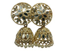 Gold plated mirror work jhumka earrings with pearl drops for women ethnic jewellery India