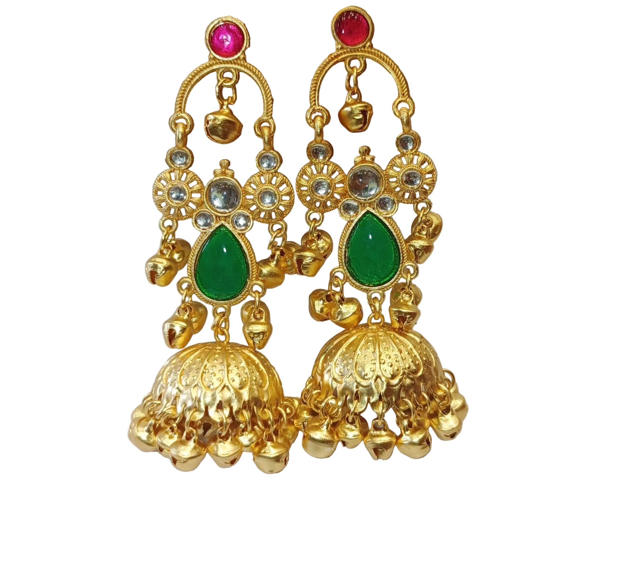 Green kundan chandbali jhumka earrings for women traditional wedding jewelry India