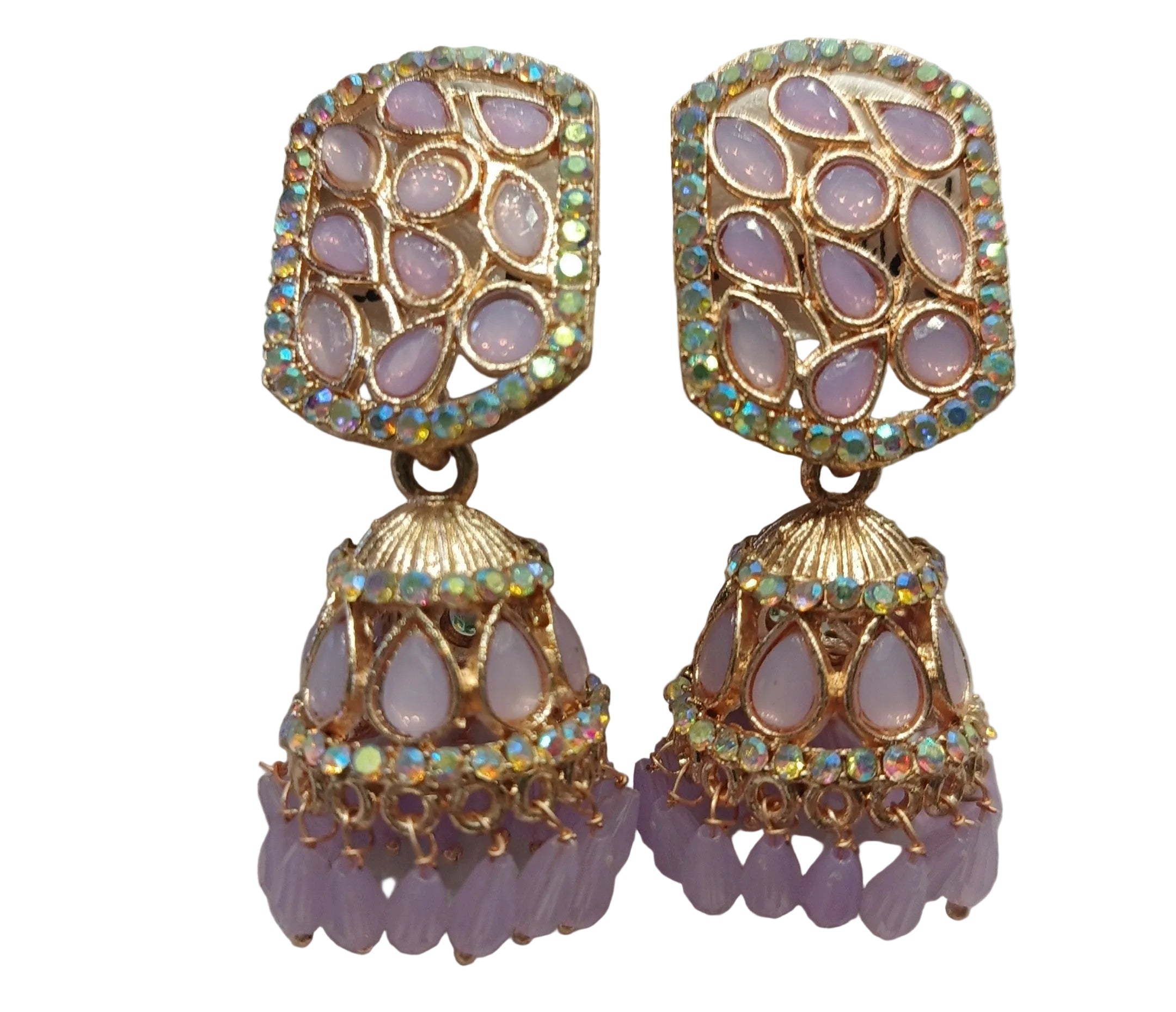 Lavender kundan jhumka earrings for women traditional wedding jewelry India