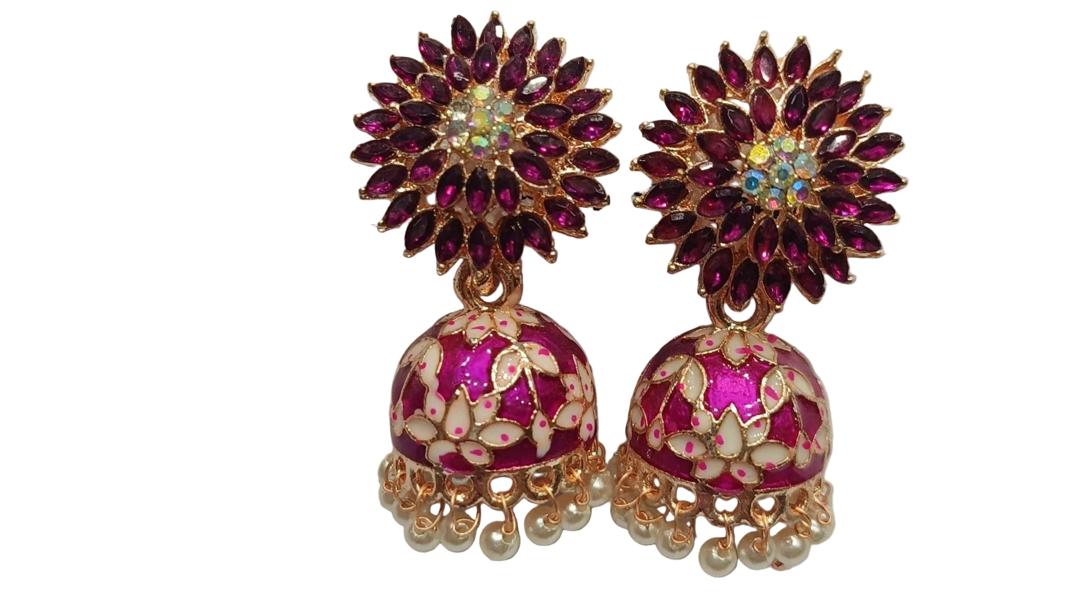Pink meenakari jhumka earrings with pearl drops traditional bridal ethnic jewellery India