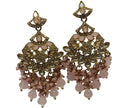 Pink stone chandbali earrings with bead danglers antique gold bridal party wear jewellery India