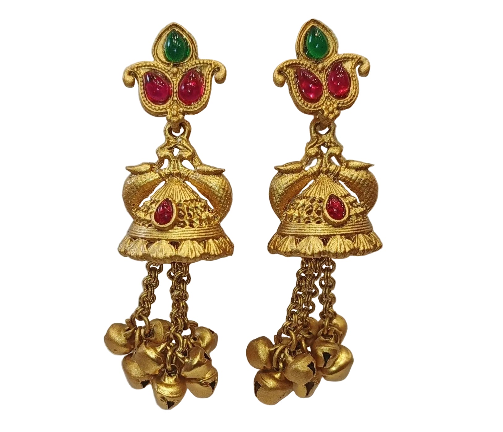 Red green jhumka earrings for women traditional gold plated ghungroo wedding jewellery India
